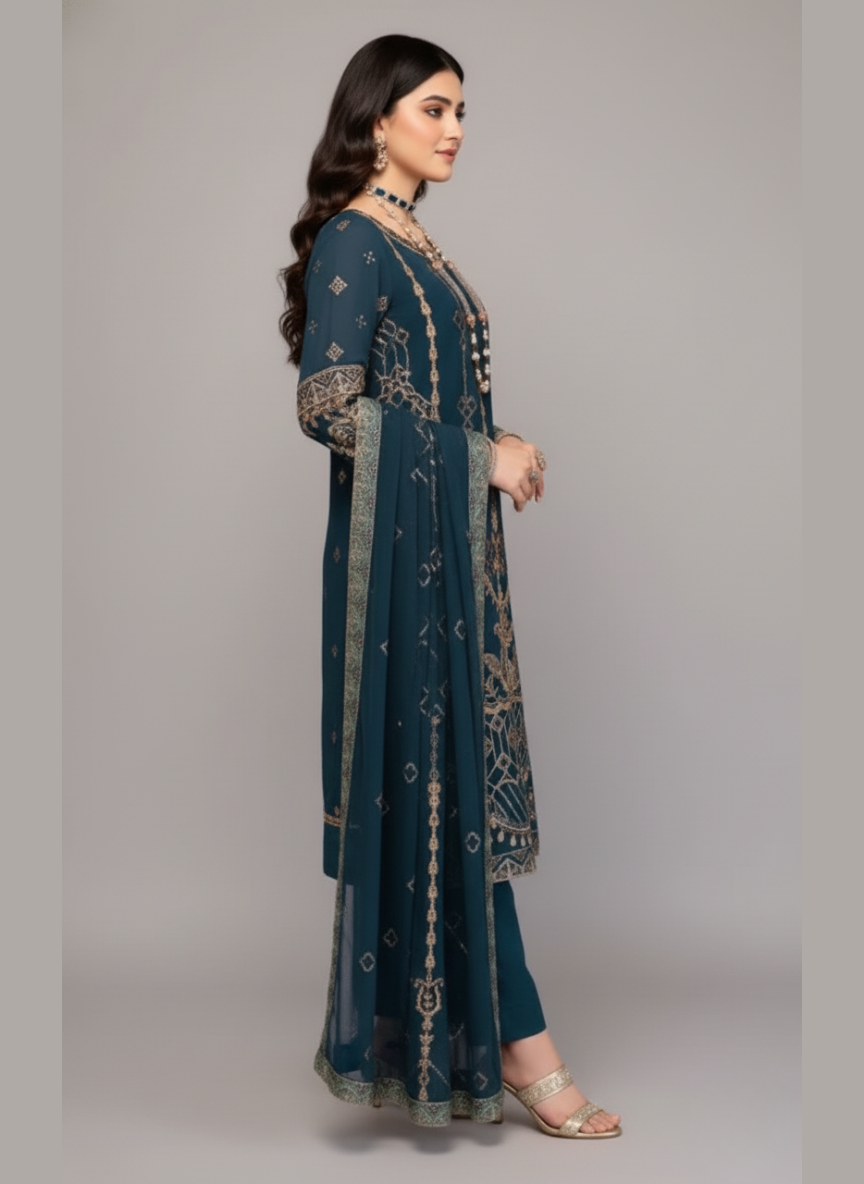 3 Pcs chiffon embroidered dress