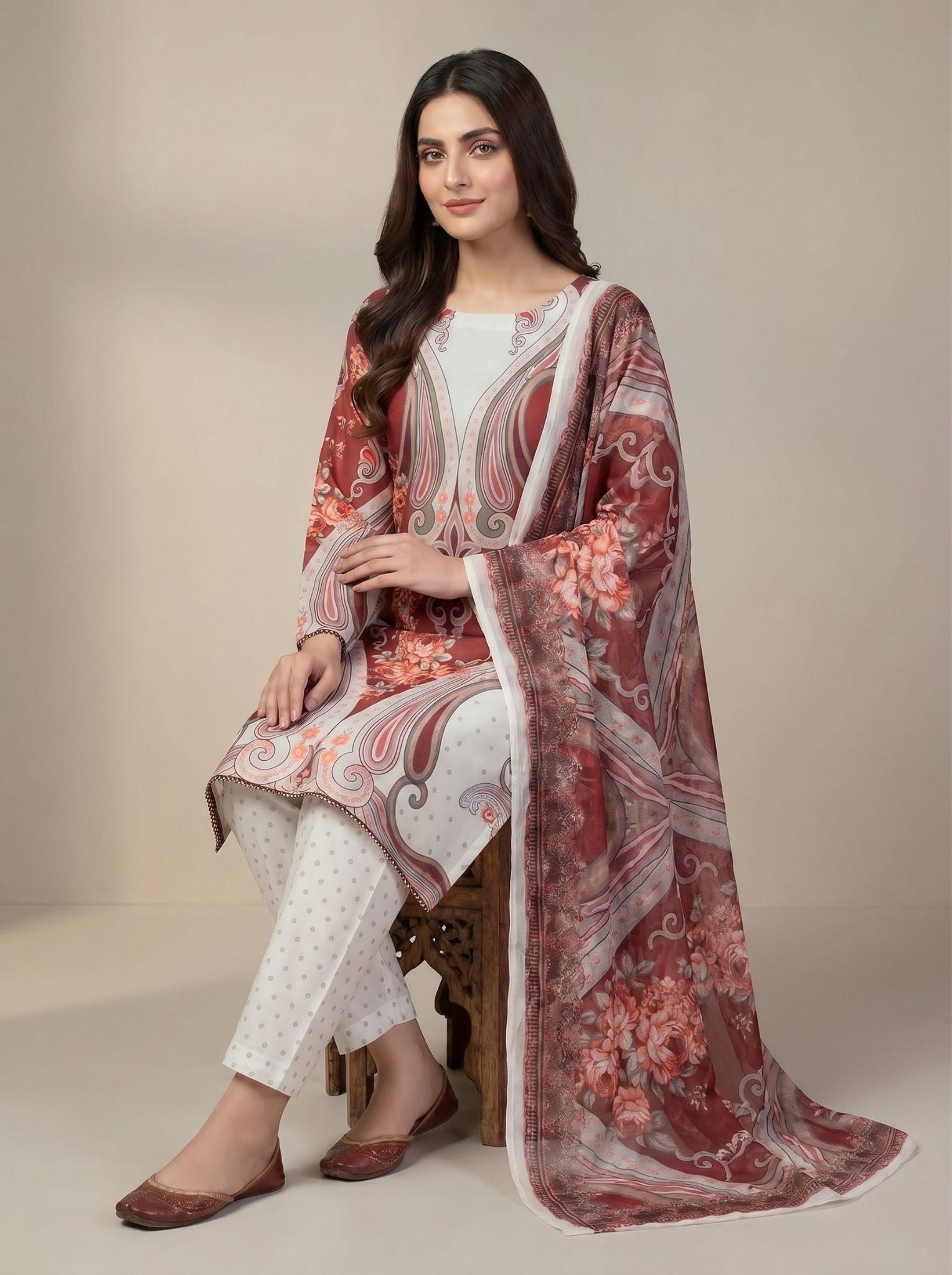 3 pcs Long length Banadorya lawn dress