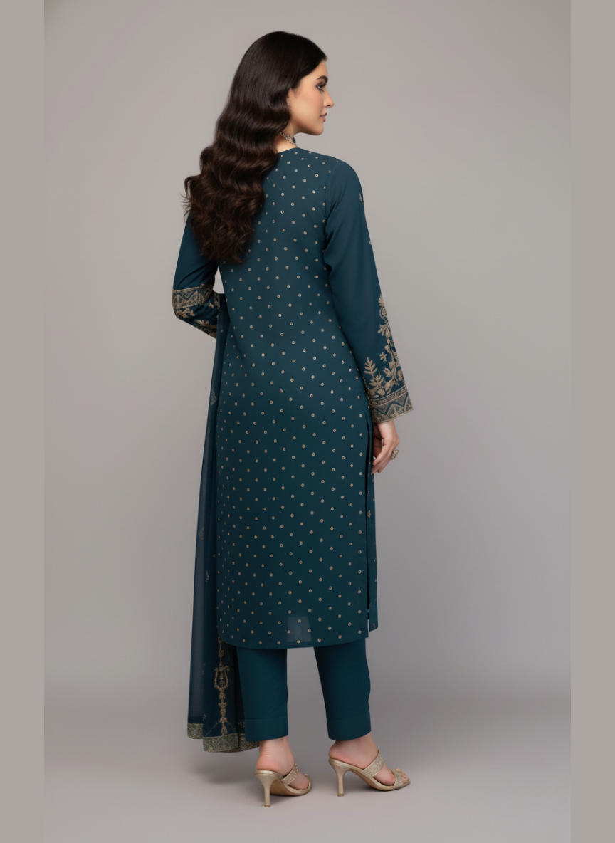 3 Pcs chiffon embroidered dress