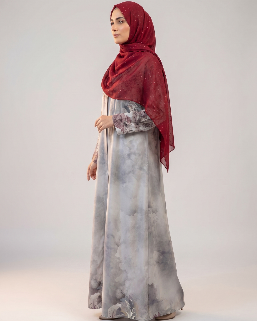 Front closed gown style silky Abaya