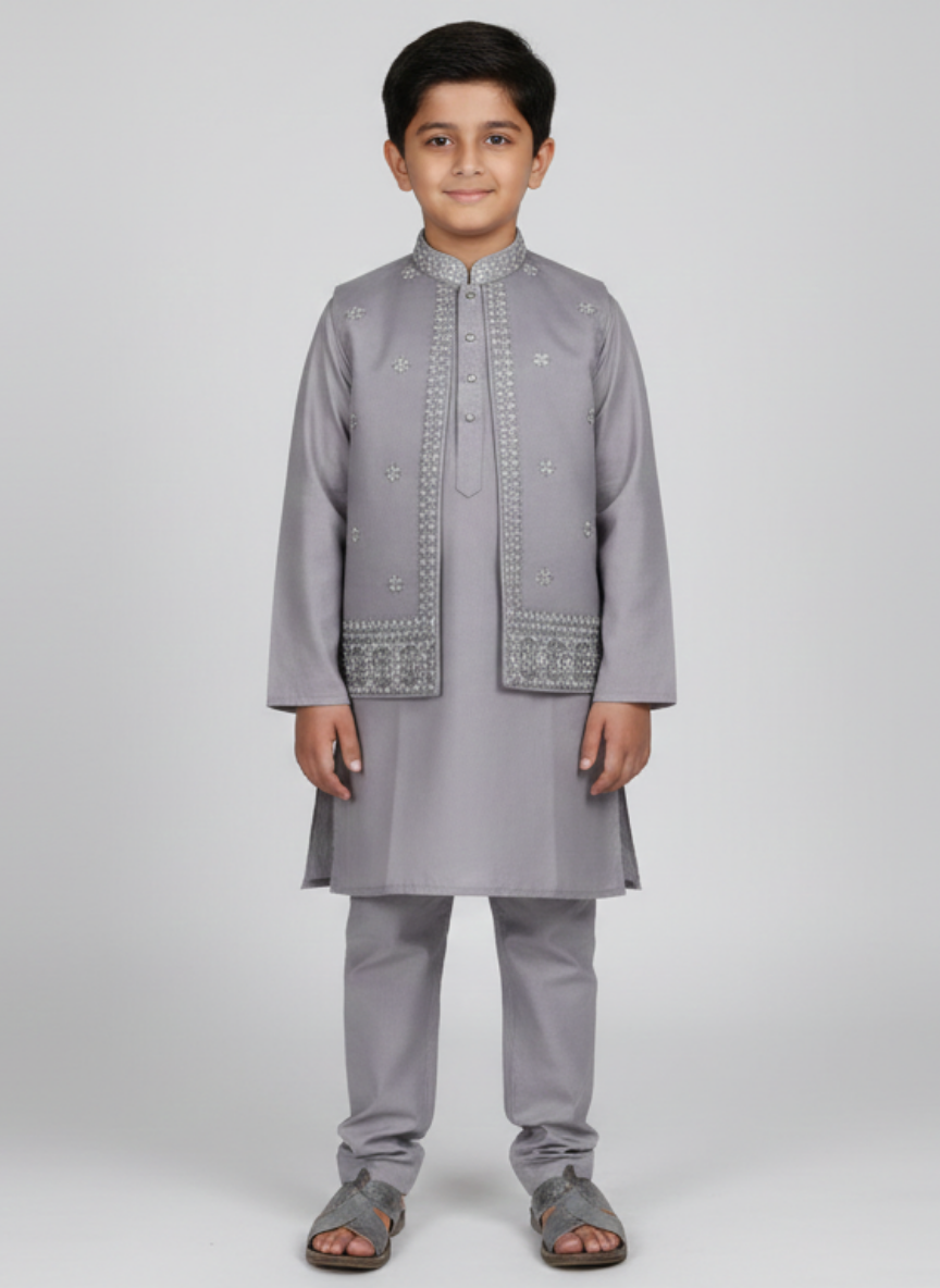 3 pcs kids Kurta Trouser with waistcoat