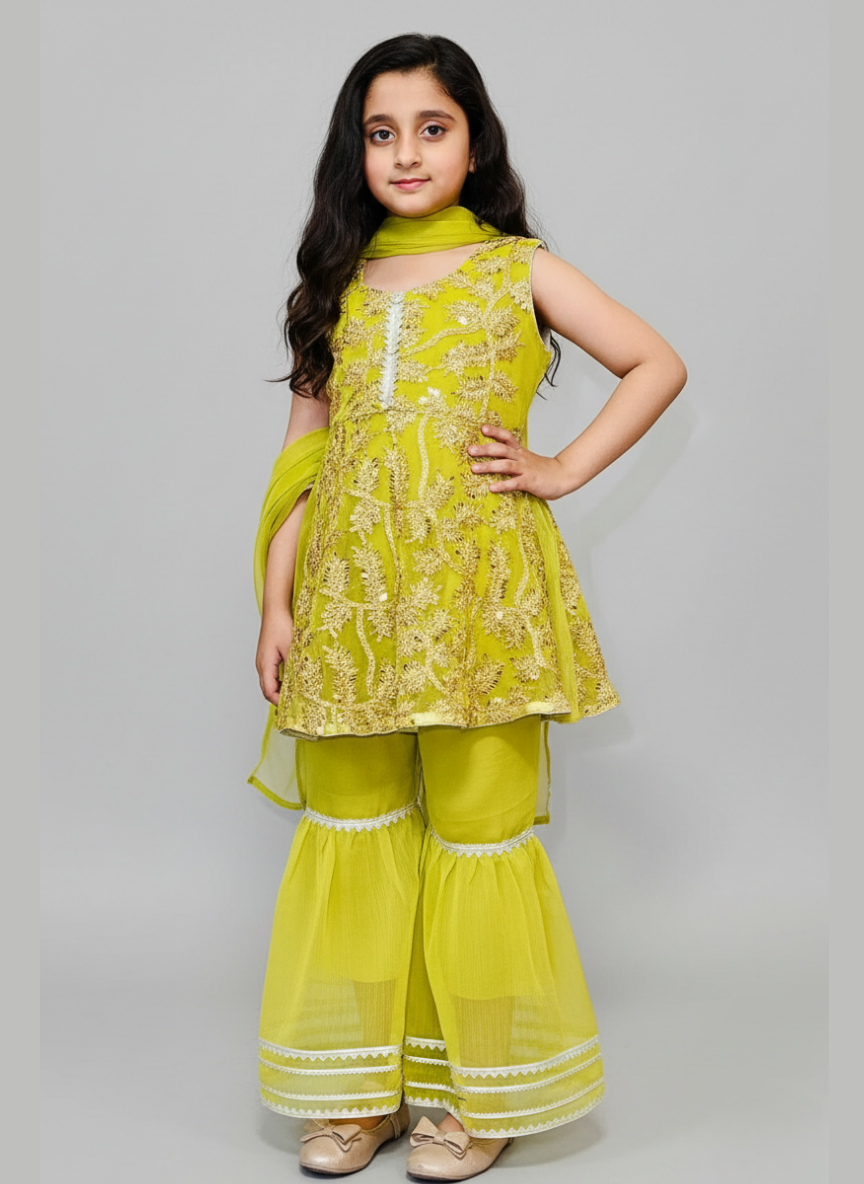 3pc chifon Gharara dress