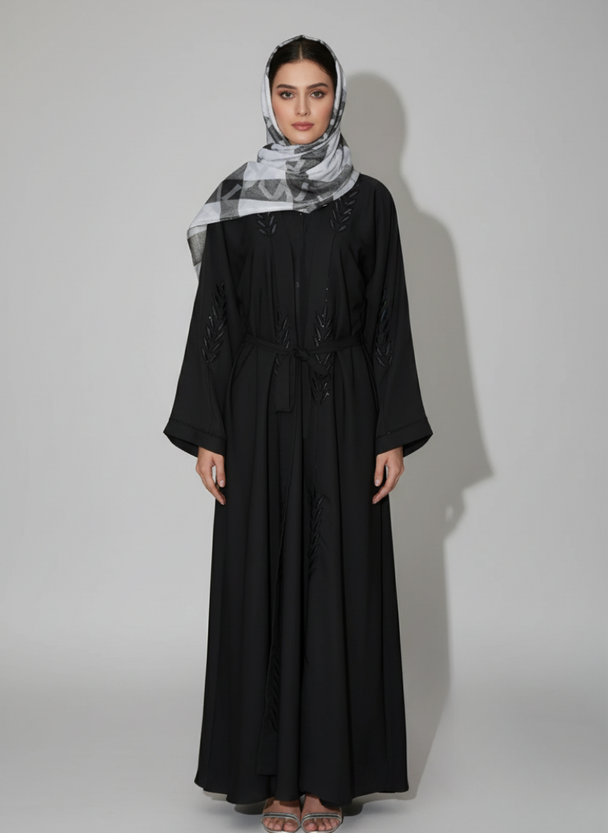 Plain Gown Abaya with Stone work and Embroidery