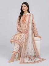 3 pcs Long length Banadorya lawn dress with self print. Comes with plazo and Dupatta