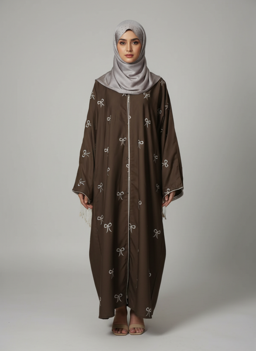 Plain Front Open Pukki Abaya with Scarf