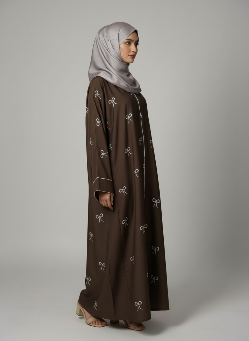 Plain Front Open Pukki Abaya with Scarf
