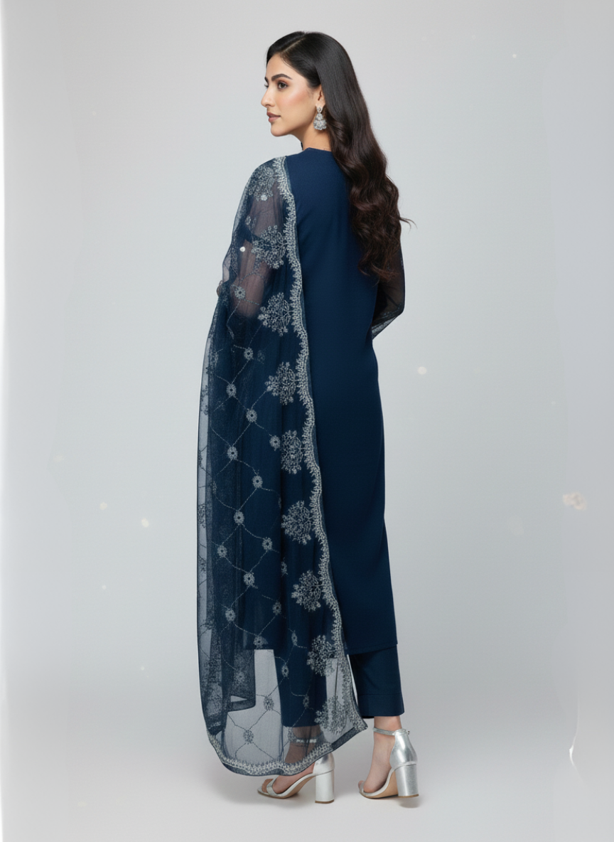 3 pc Pure Chiffon Embroidered Dress