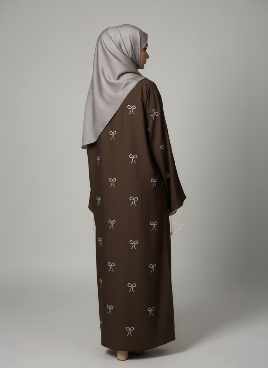 Plain Front Open Pukki Abaya with Scarf