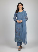 3 pc Pure Chiffon Embroidered Dress