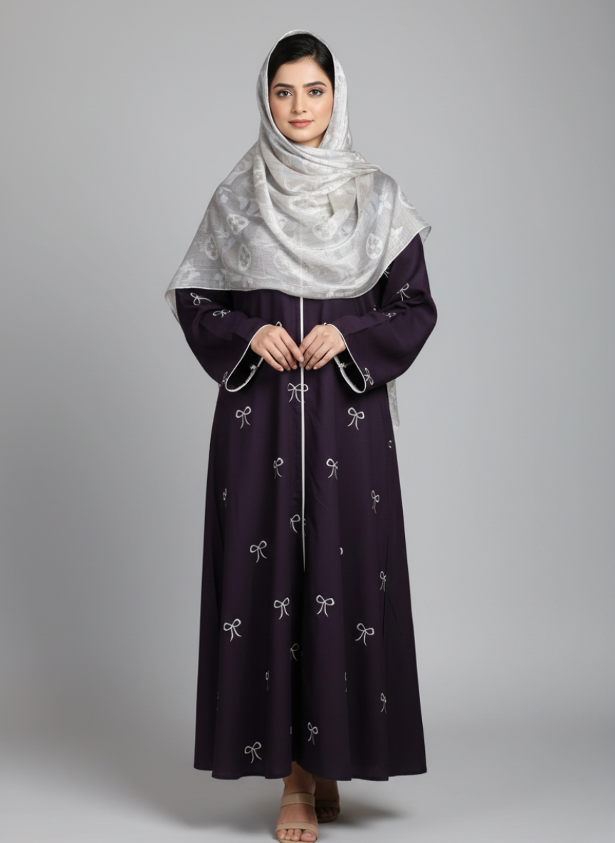Plain Front Open Pukki Abaya with Scarf