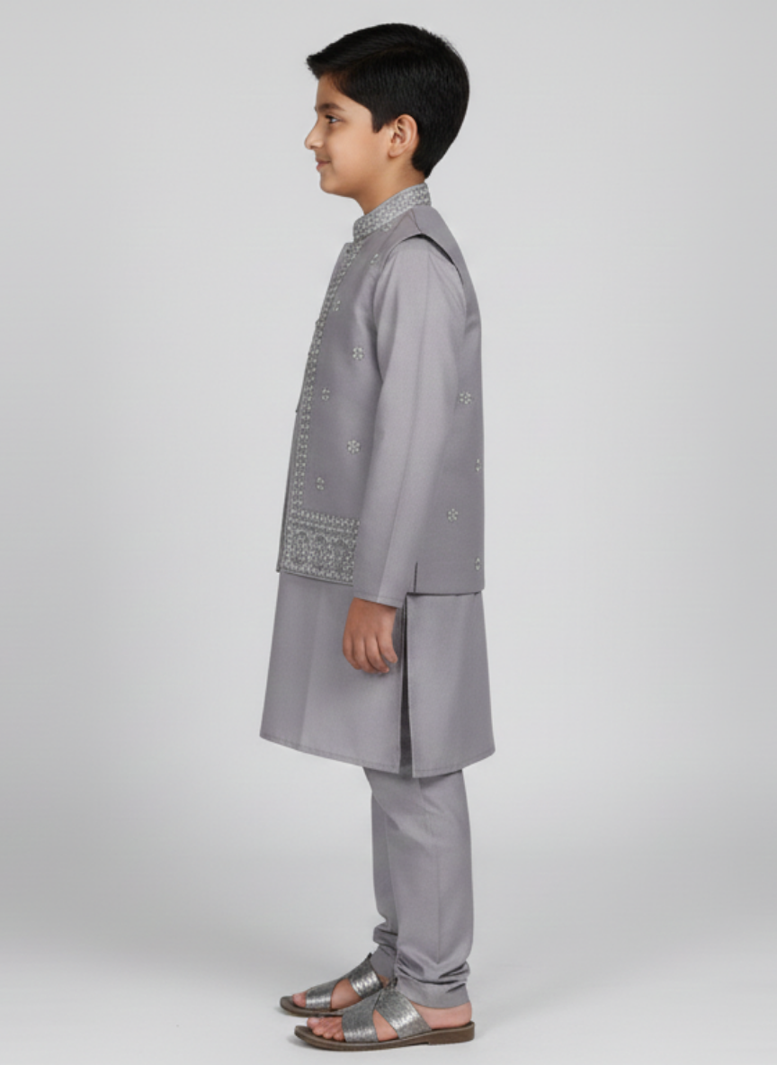 3 pcs kids Kurta Trouser with waistcoat