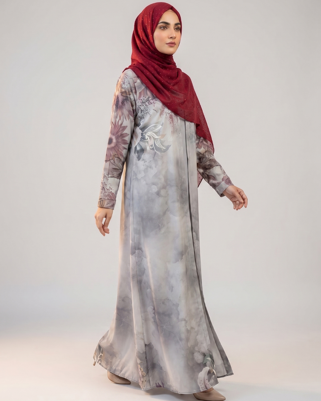 Front closed gown style silky Abaya