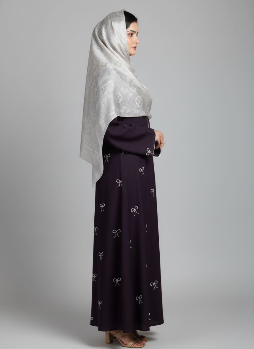 Plain Front Open Pukki Abaya with Scarf