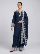3 pcs embroidered viscose dress comes with plazo.