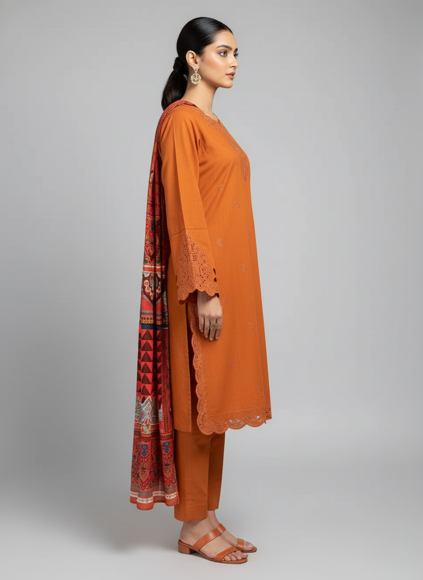 3 pcs suit with sensational jute and embroidered work