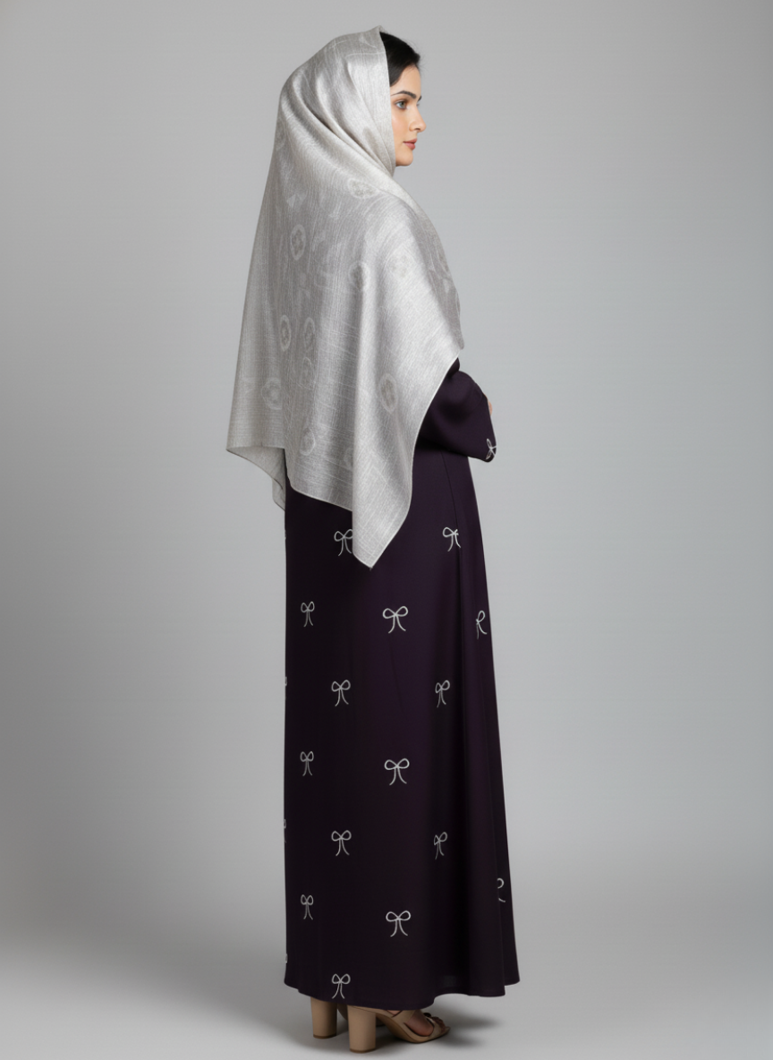 Plain Front Open Pukki Abaya with Scarf
