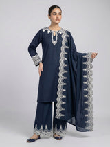 3 pcs embroidered viscose dress comes with plazo.