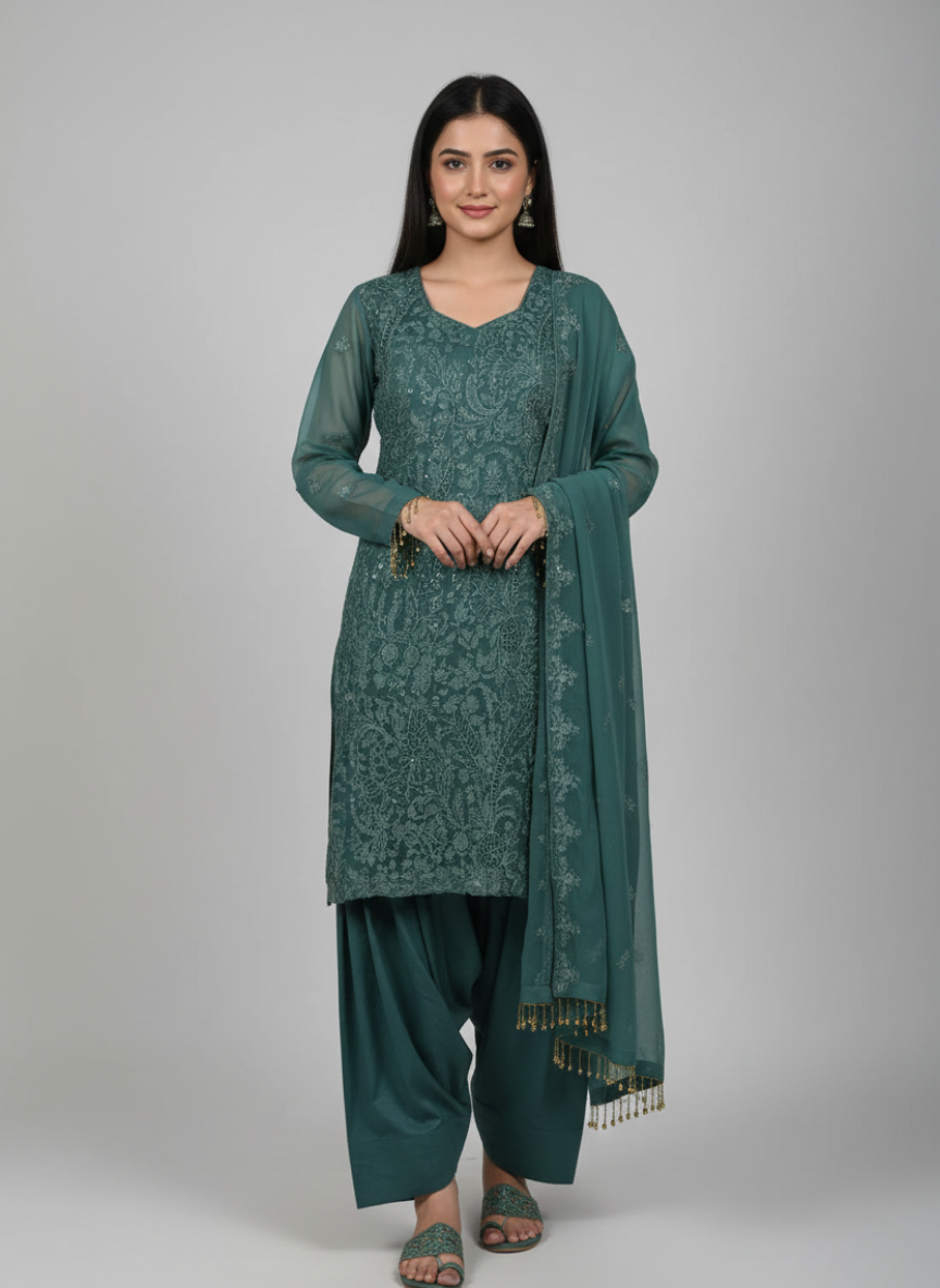 3 pcs chiffon with tilla and cut work