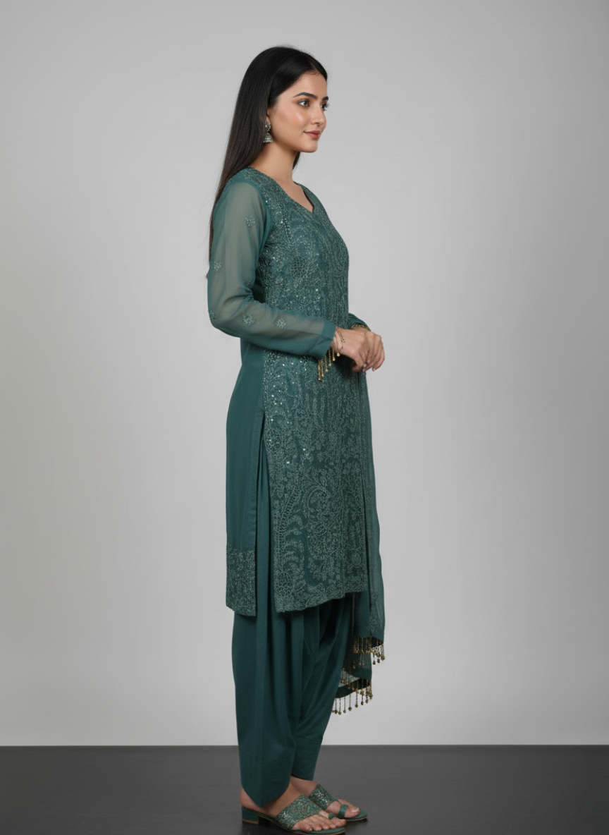 3 pcs chiffon with tilla and cut work