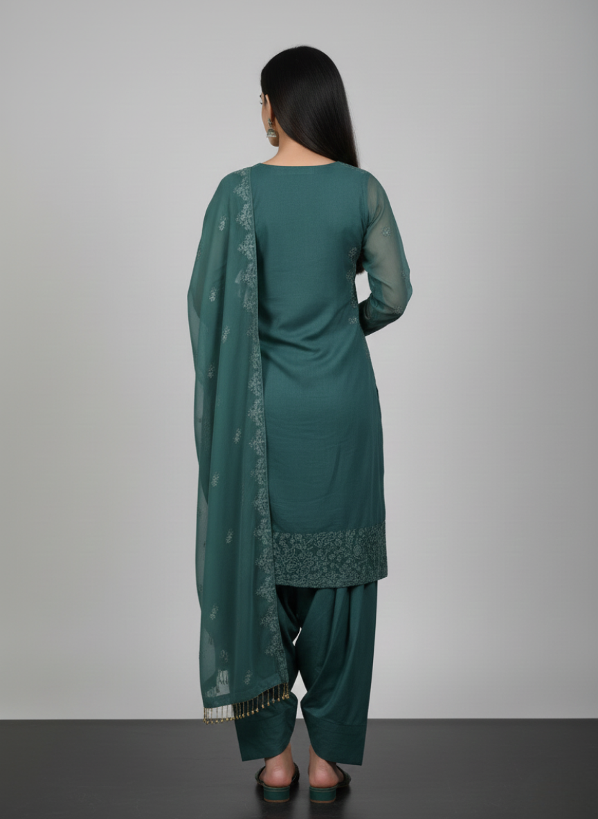 3 pcs chiffon with tilla and cut work