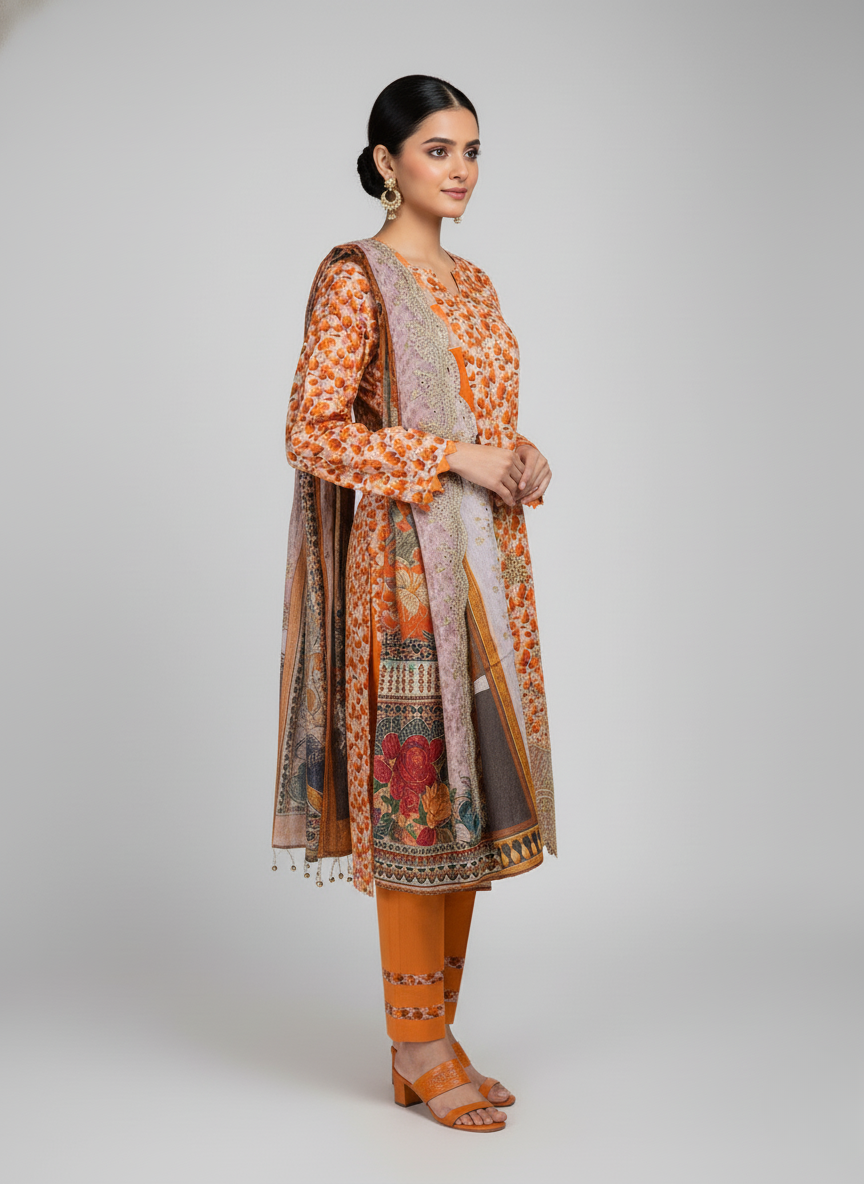 3 pc embroidered lawn dress