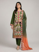 3 pcs embroidered viscose dress comes with trouser.