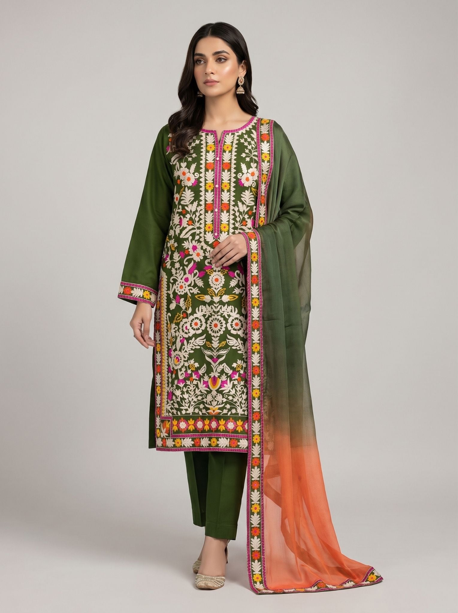3 pcs embroidered viscose dress comes with trouser.