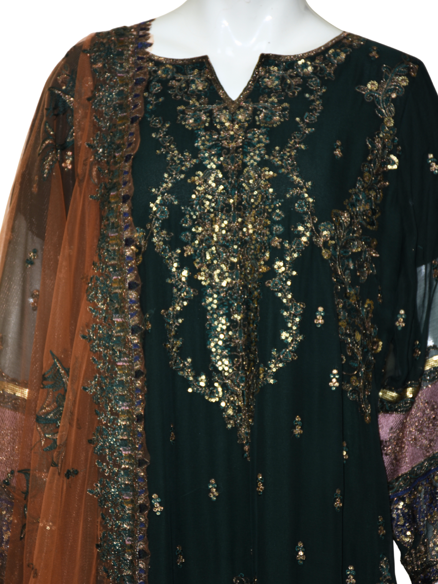 3 pc Pure Chiffon Embroidered Dress