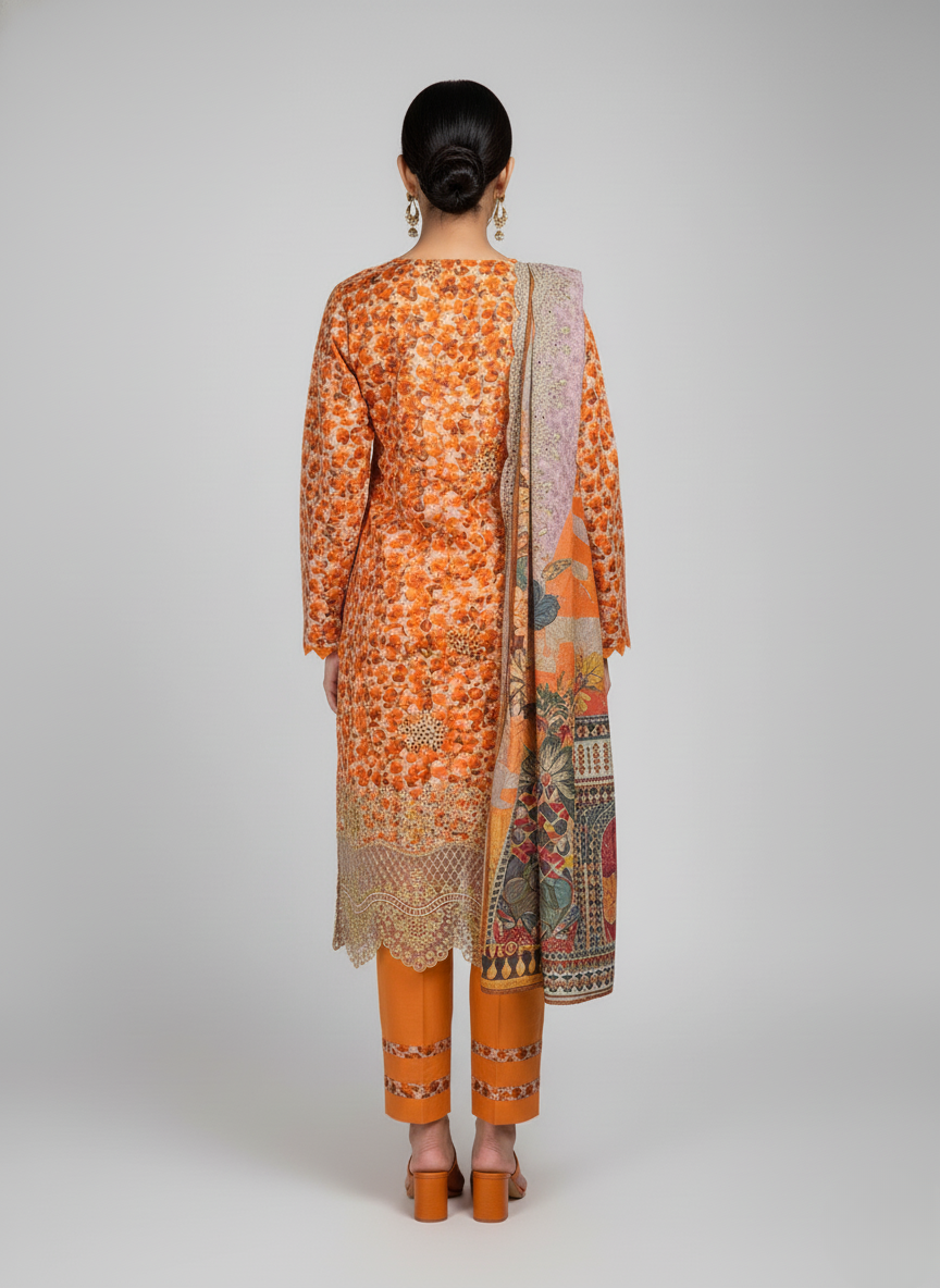 3 pc embroidered lawn dress