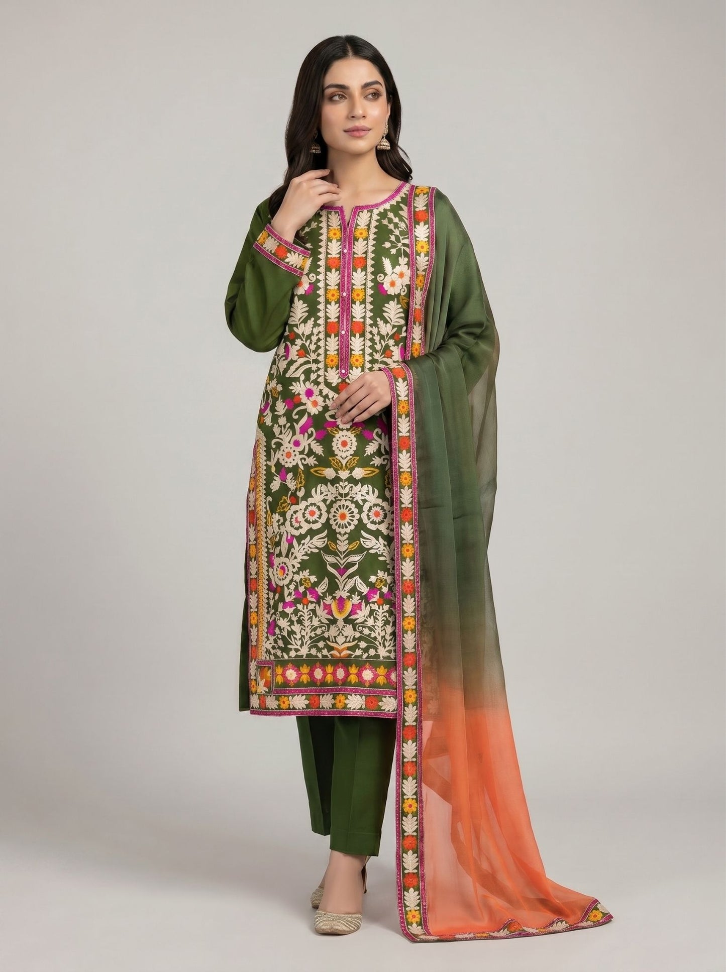 3 pcs embroidered viscose dress comes with trouser.