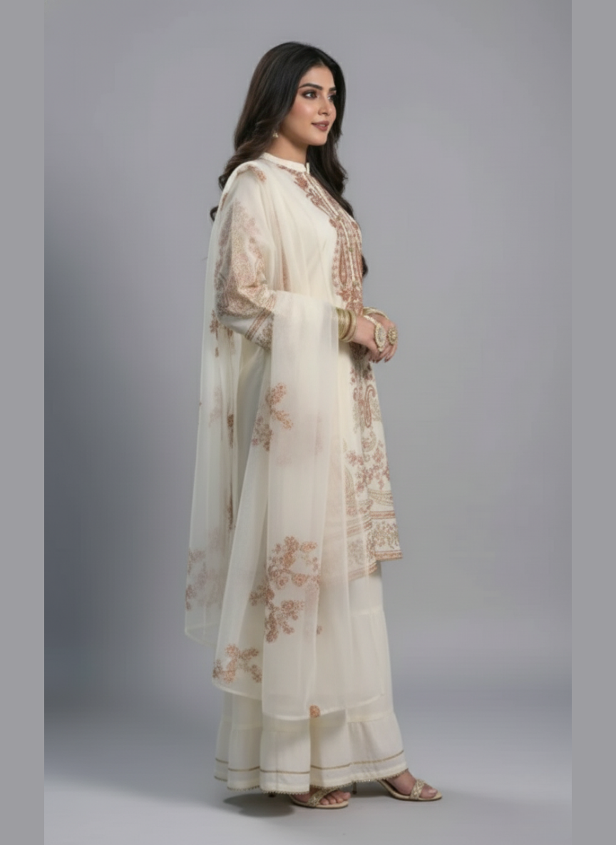 3 pcs Viscose Embroidered Dress