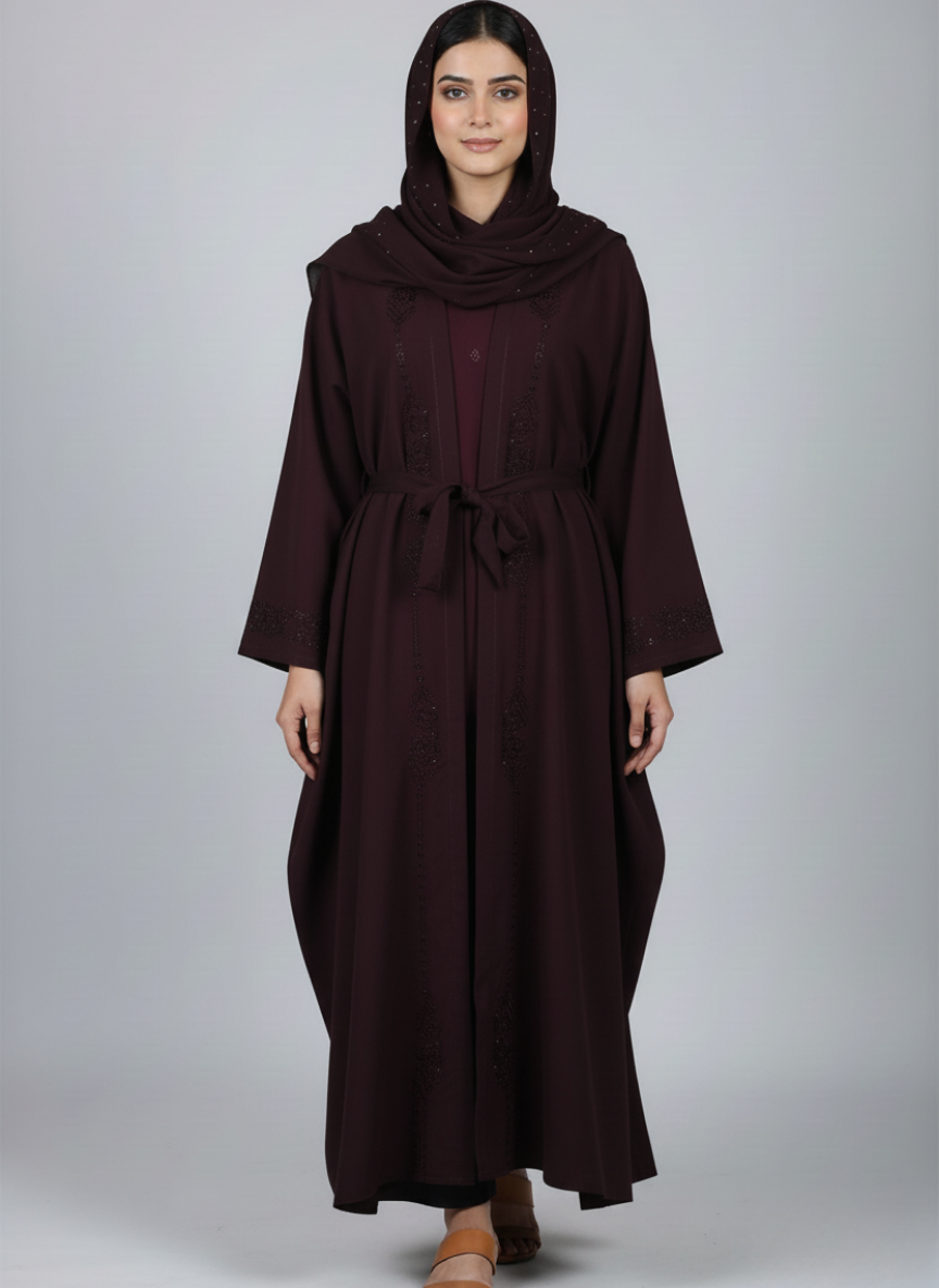 Nida fabric abaya with stitched gown