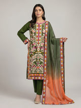 3 pcs embroidered viscose dress comes with trouser.