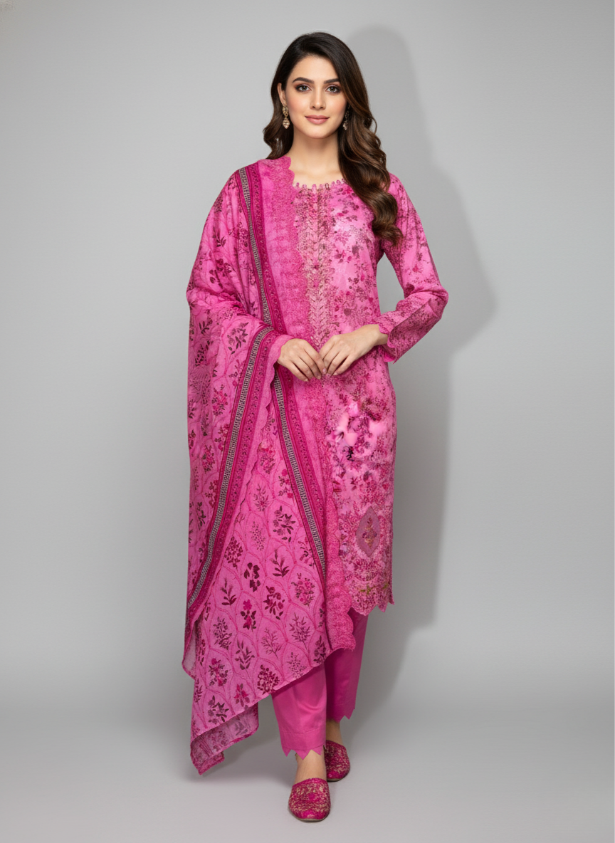 3 pc embroidered lawn dress