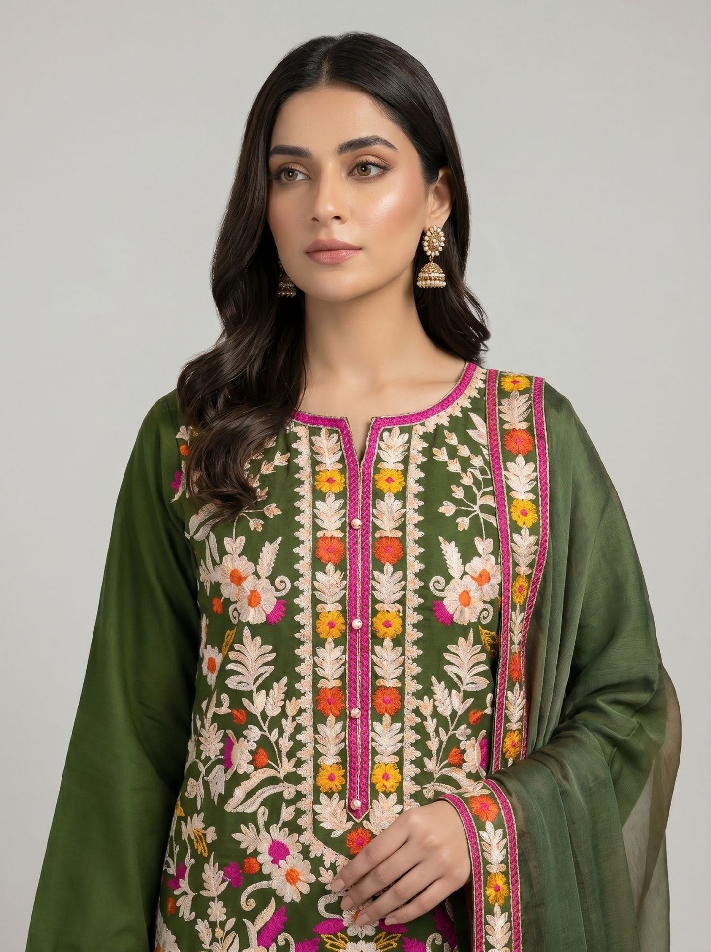 3 pcs embroidered viscose dress comes with trouser.