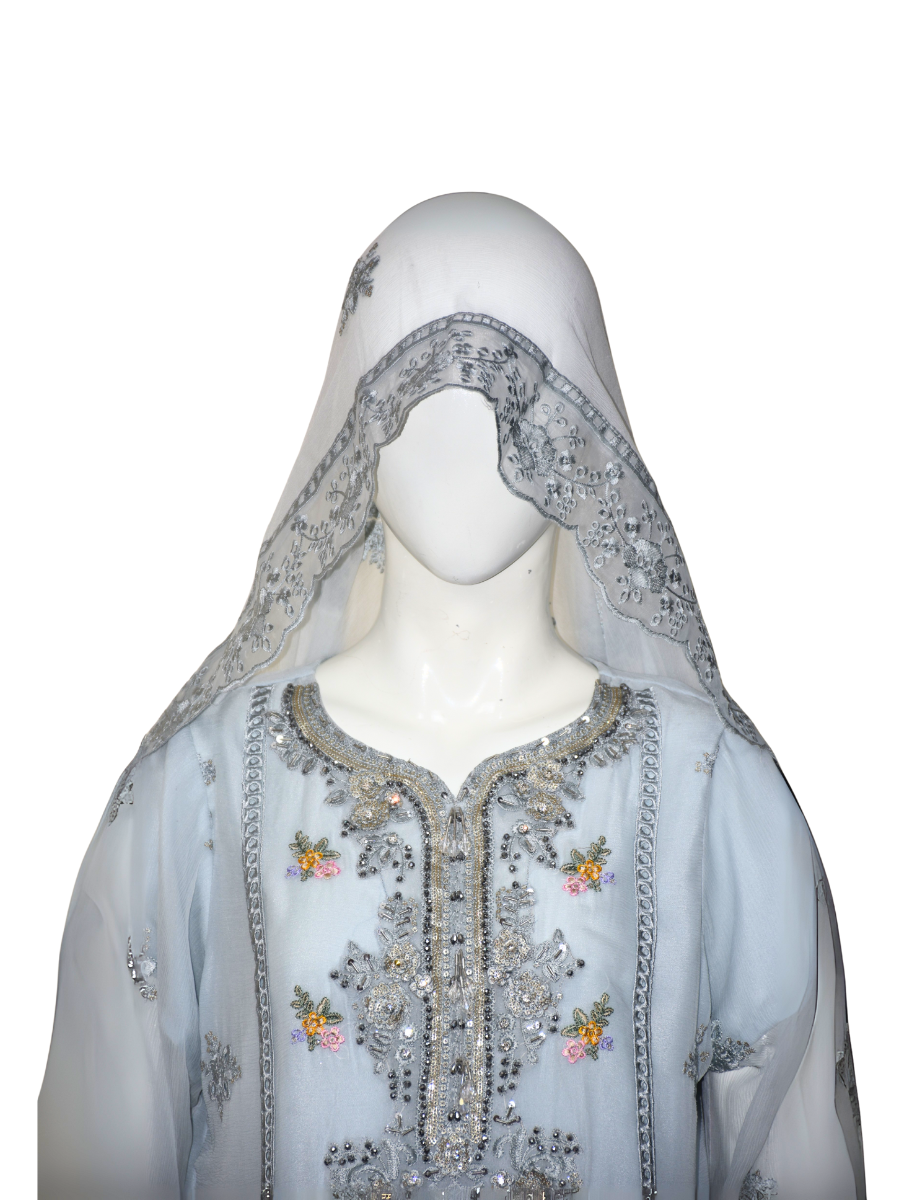 3 pc Pure Chiffon Embroidered Dress