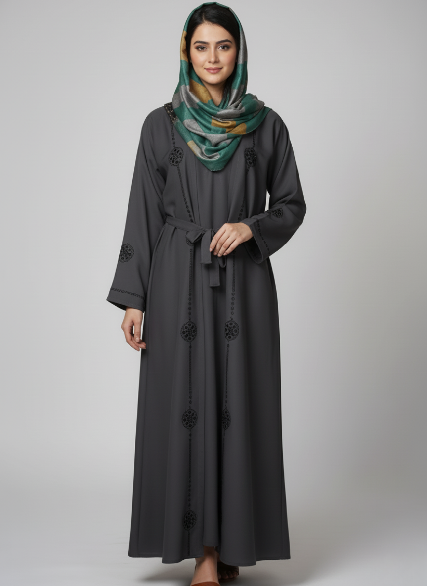 Nida fabric abaya with stitched gown
