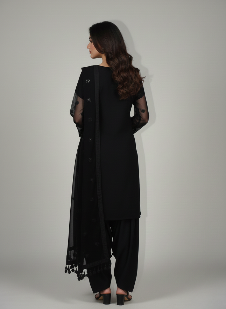 3 pcs chiffon with tilla and cut work