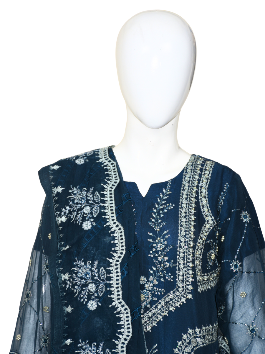 3 pc Pure Chiffon Embroidered Dress