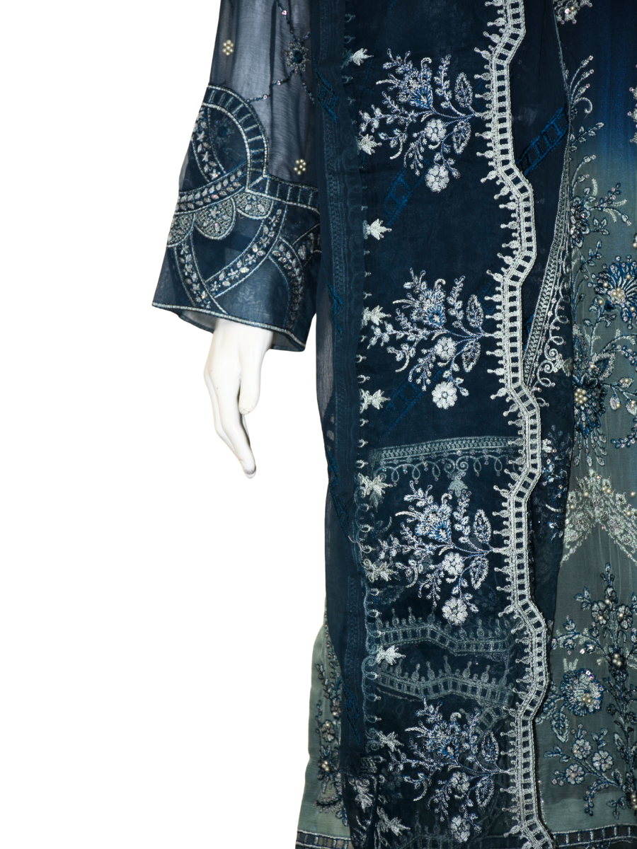 3 pc Pure Chiffon Embroidered Dress