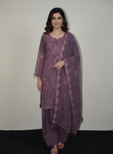 3 pcs chiffon with tilla and cut work