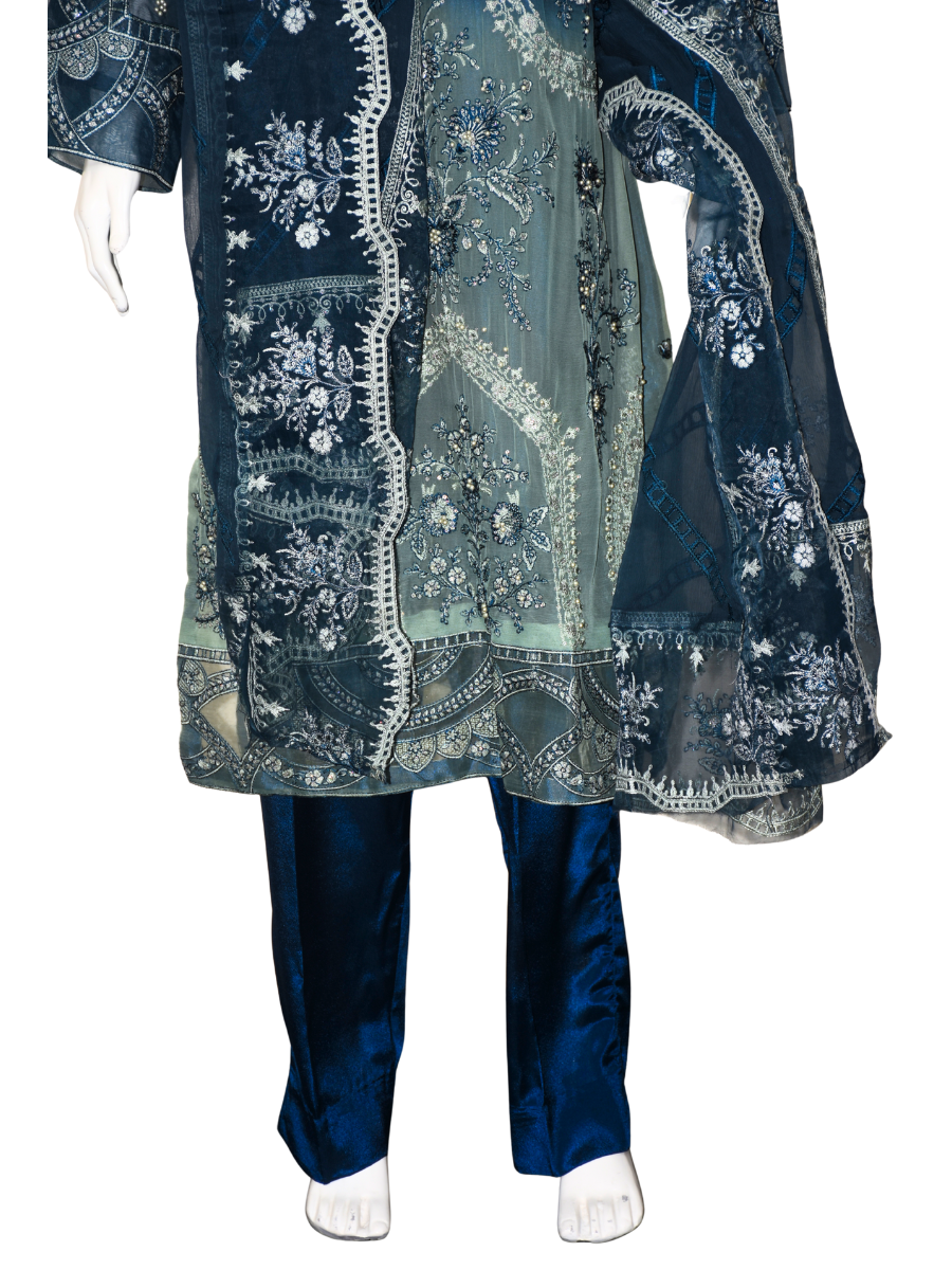 3 pc Pure Chiffon Embroidered Dress