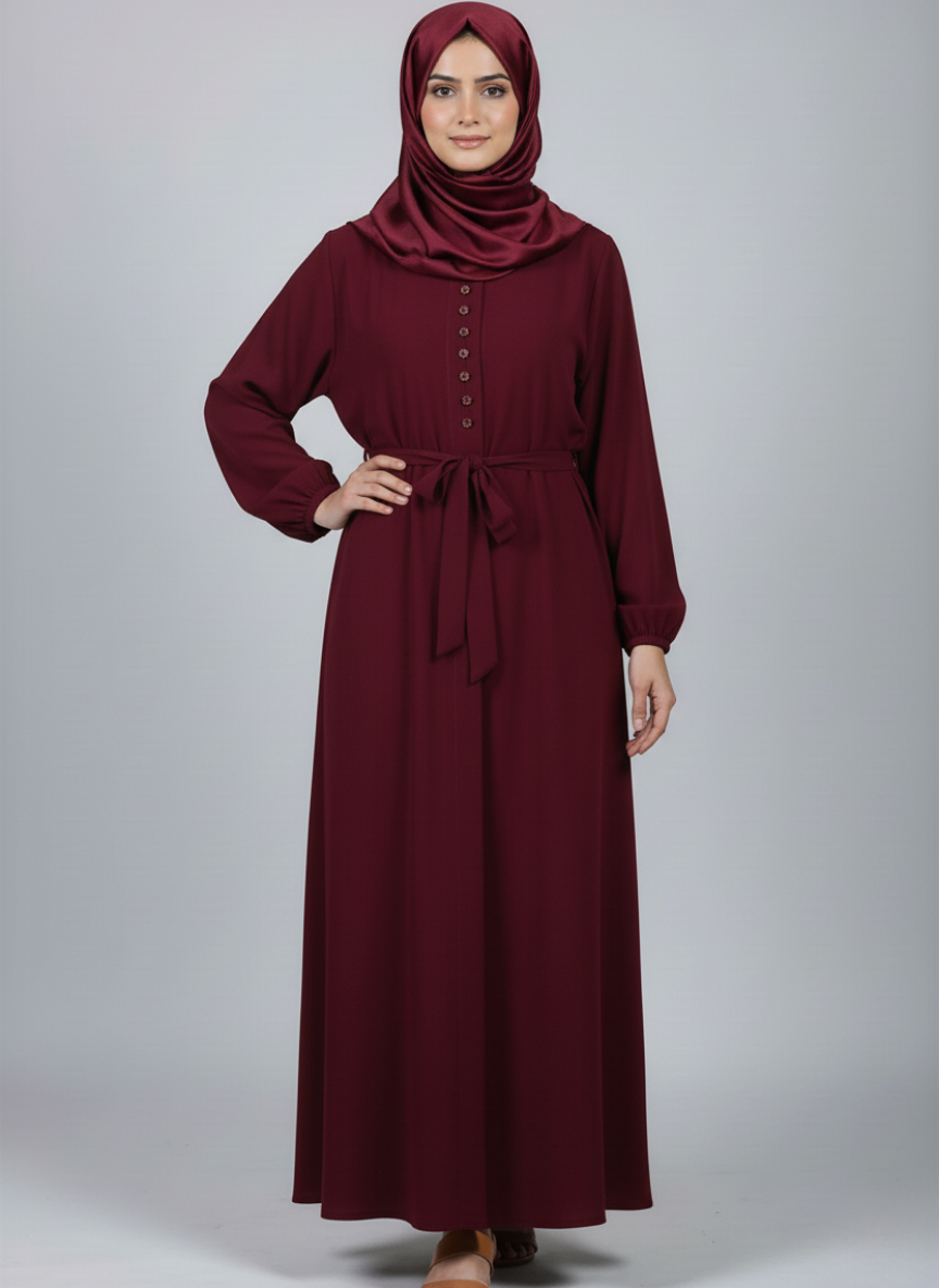 High-quality Nida fabric Abaya with Buttons and Tussles