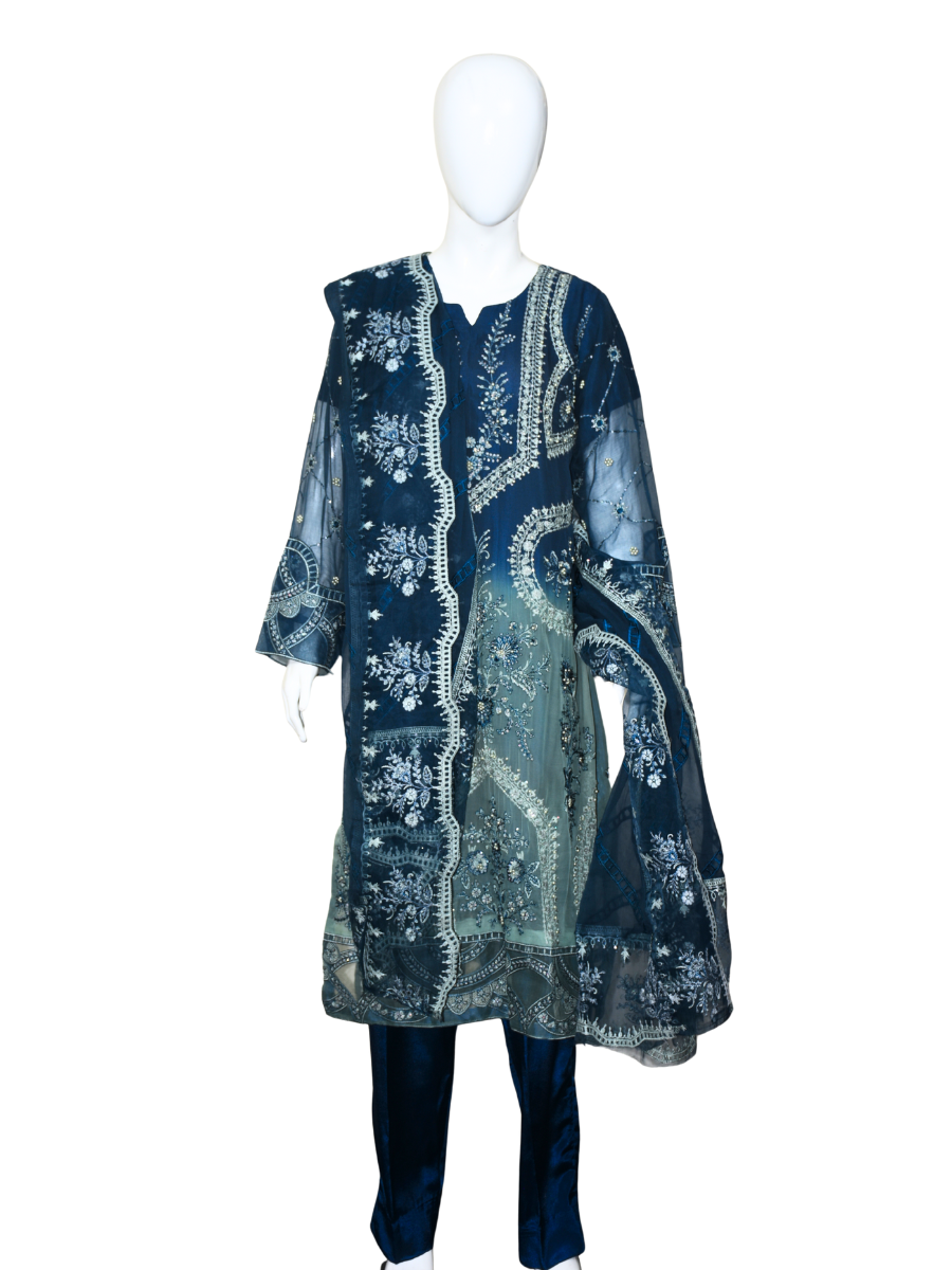 3 pc Pure Chiffon Embroidered Dress