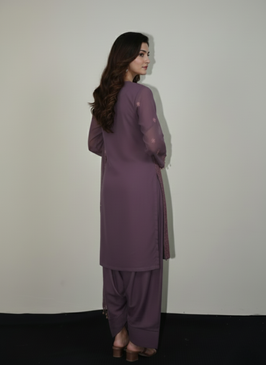 3 pcs chiffon with tilla and cut work