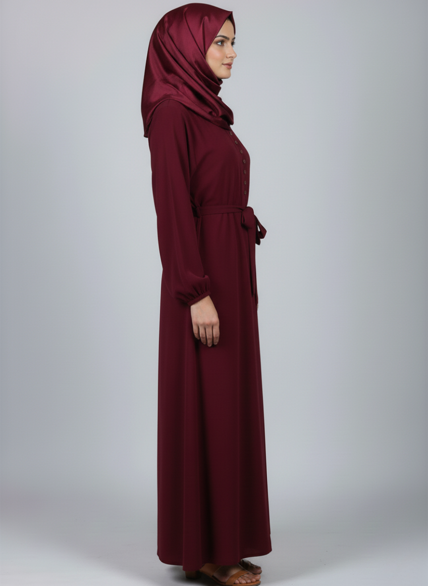 High-quality Nida fabric Abaya with Buttons and Tussles