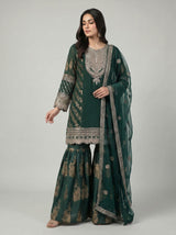 3 pcs chiffon flared gharara party wear.