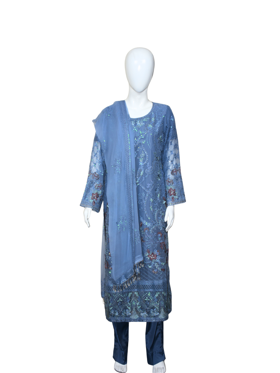 3 pc Pure Chiffon Embroidered Dress