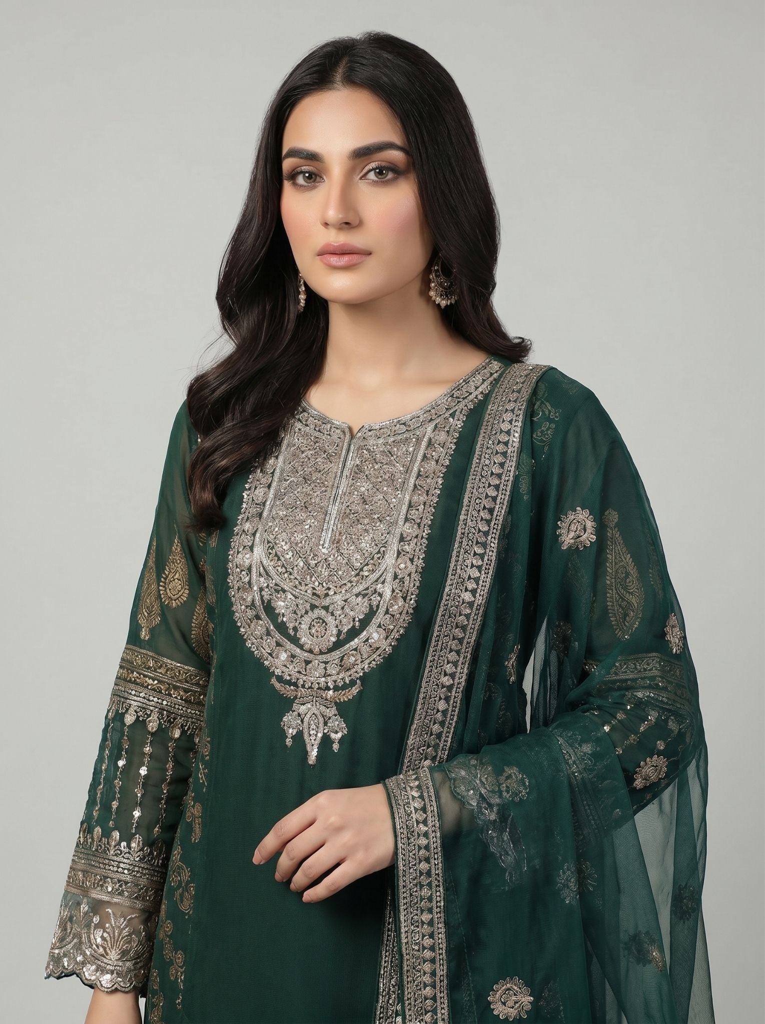 3 pcs chiffon flared gharara party wear.