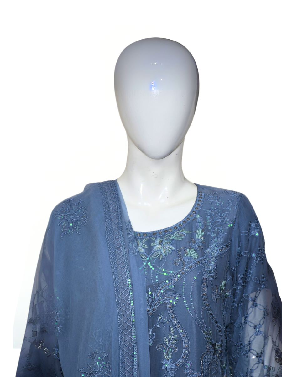 3 pc Pure Chiffon Embroidered Dress